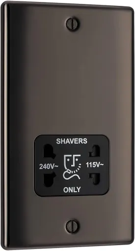 BG Nexus Metal Dual Voltage Shaver Socket in Black Nickel with Black Inserts - NBN20B-01