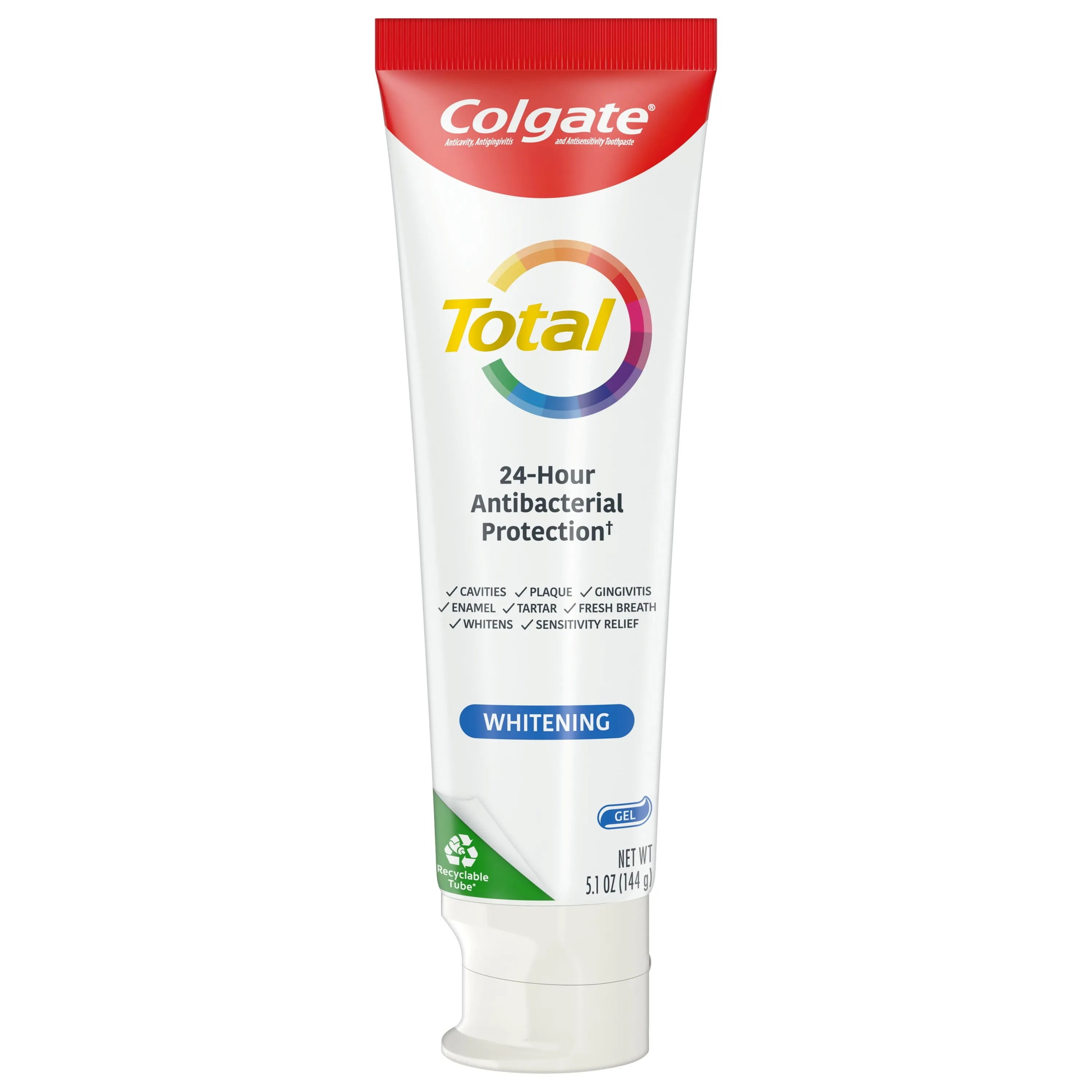 Colgate Total Whitening Toothpaste Gel, Mint, 1 Pack, 5.1 Oz Tube