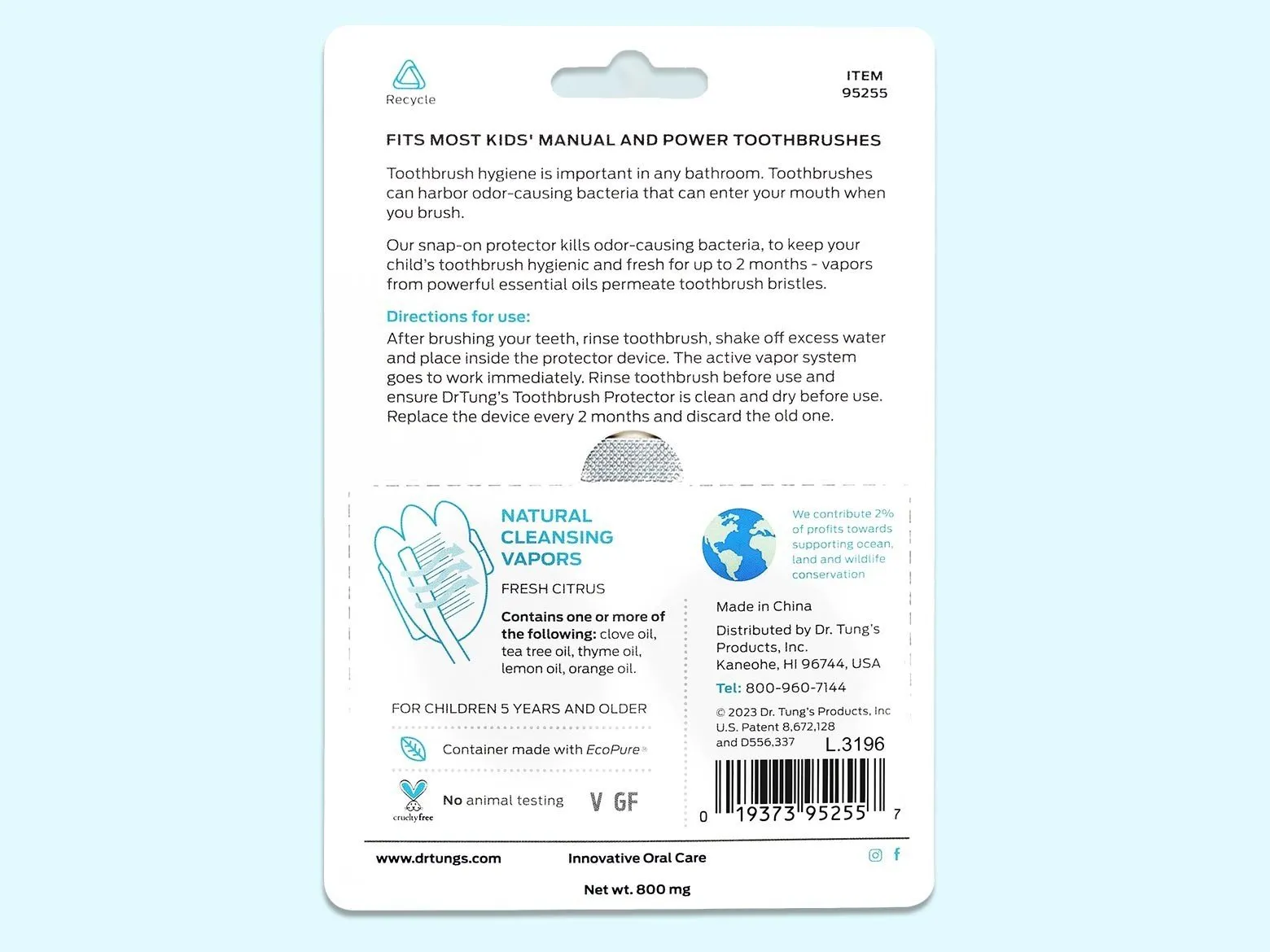 Dr. Tung's Kids Snap-On Toothbrush Protection-2 Pack Protector 2 Pack