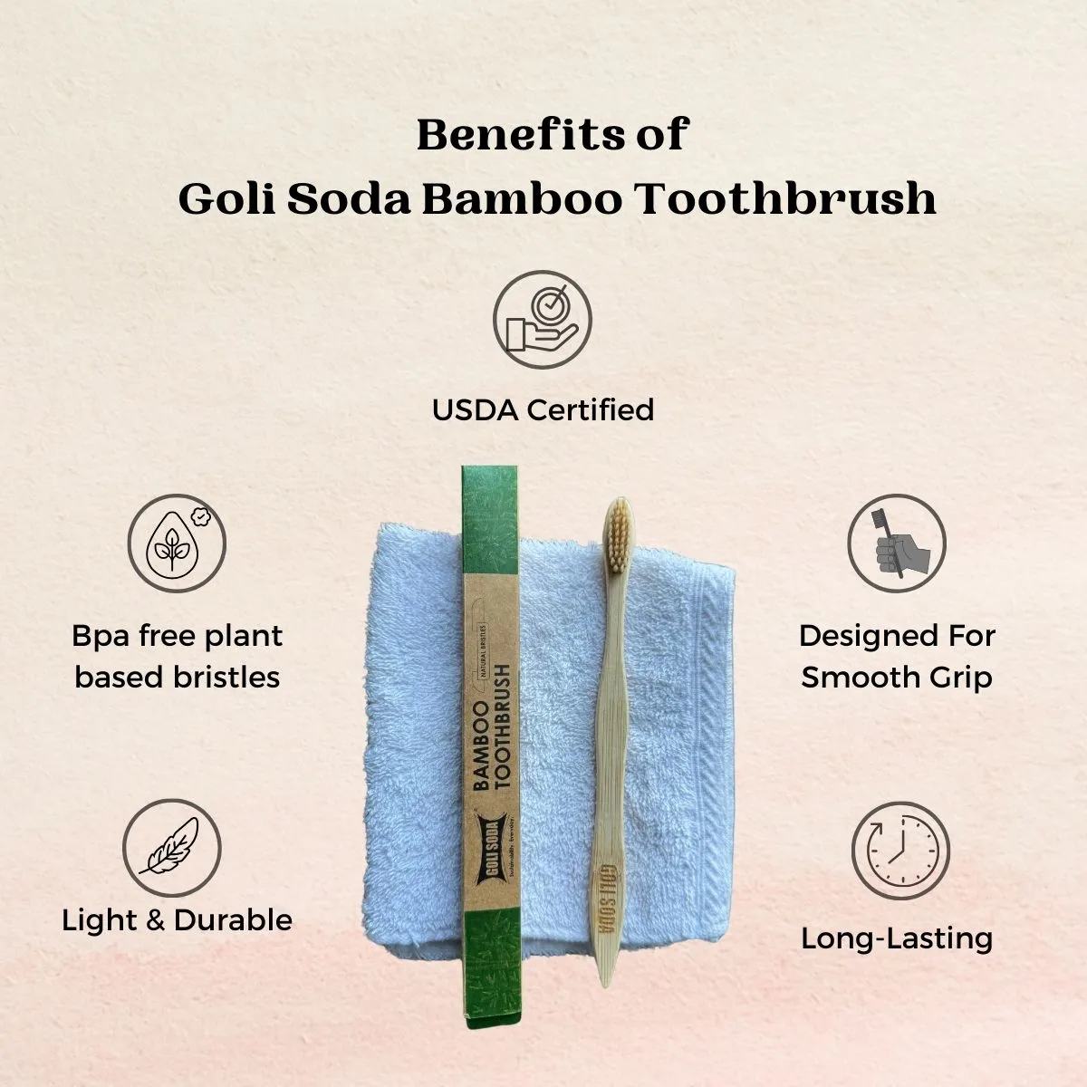 Goli Soda Natural Bamboo Toothbrush With Soft Plant Based Bristles (Pack Of 3)