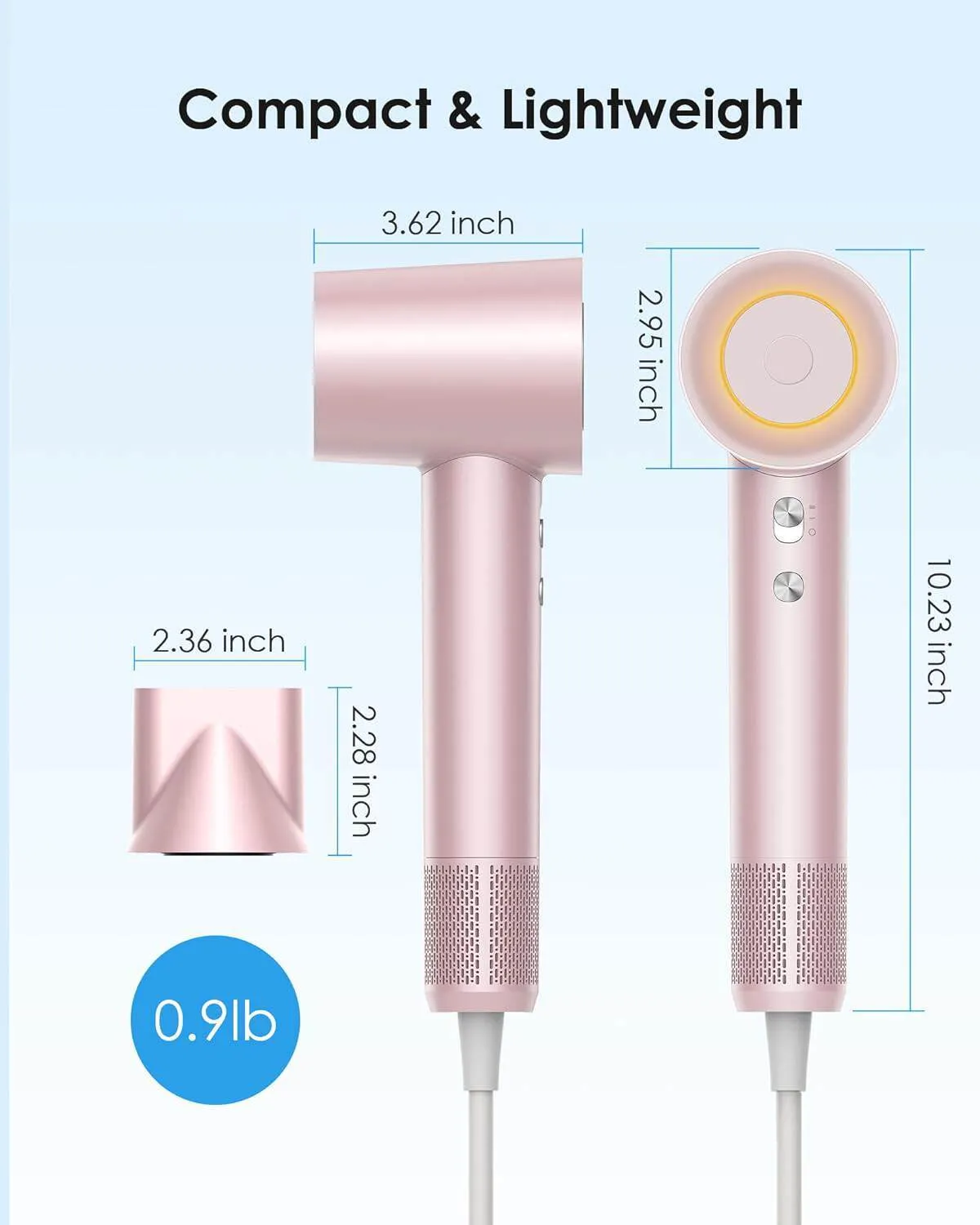 High-Speed Ionic Hair Dryer, 110,000 RPM Motor, 3 Heat Settings - Pink