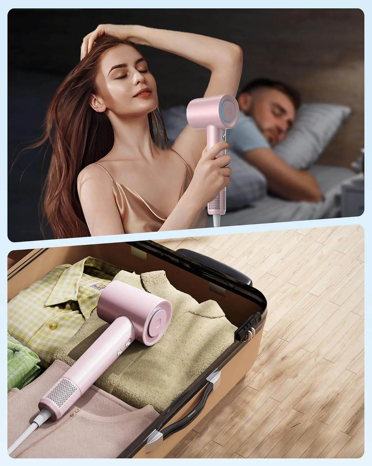High-Speed Ionic Hair Dryer, 110,000 RPM Motor, 3 Heat Settings - Pink