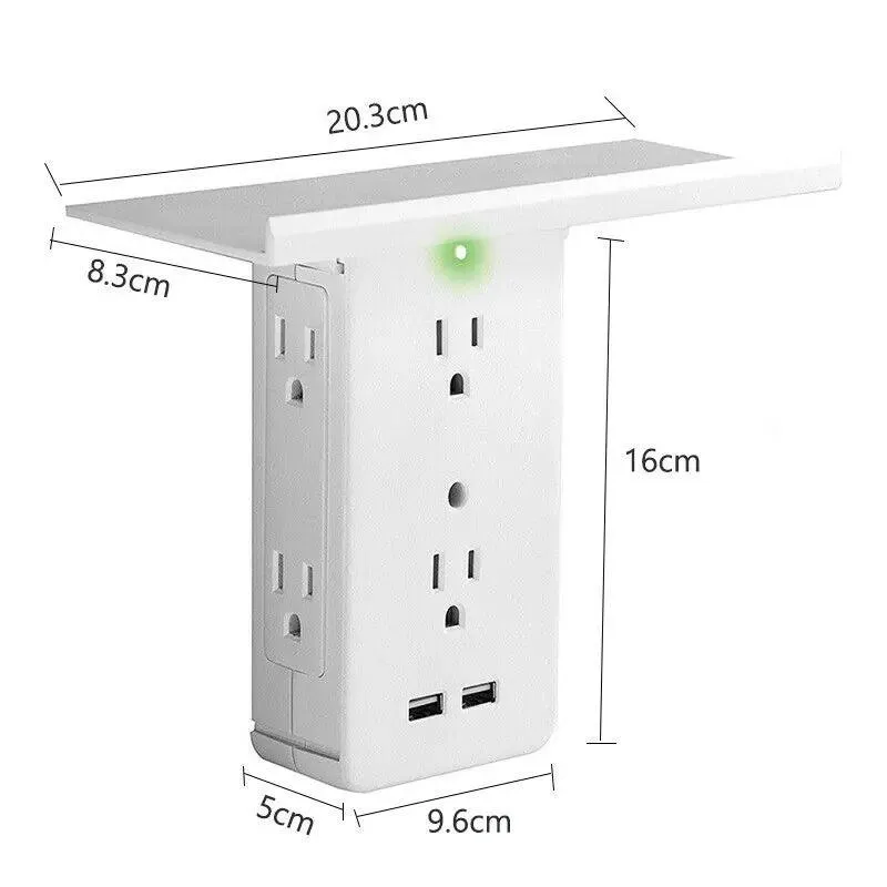 Look Time Life 8-Port US Electrical Socket Shelf - Wall Outlet Surge Protector with Multifunctional Shelf