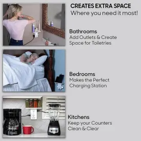 Look Time Life 8-Port US Electrical Socket Shelf - Wall Outlet Surge Protector with Multifunctional Shelf