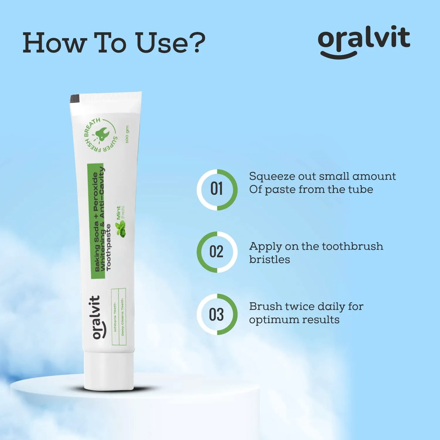 Oralvit Baking Soda and Peroxide Toothpaste for Whitening & Anti-Cavity | Toothpaste with Fresh Mint | Deep Cleanse |Super Fresh Breath | Extreme Whitening– 100gm Mint Flavour (Pack of 4)
