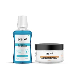 Oralvit Mouth Freshner Combo | Anti - Plaque Mouthwash & Sodium Bicarbonate Teeth Whitening Powder | For Dental Hygiene and Freshness - Thyme  (300ml, 50g)