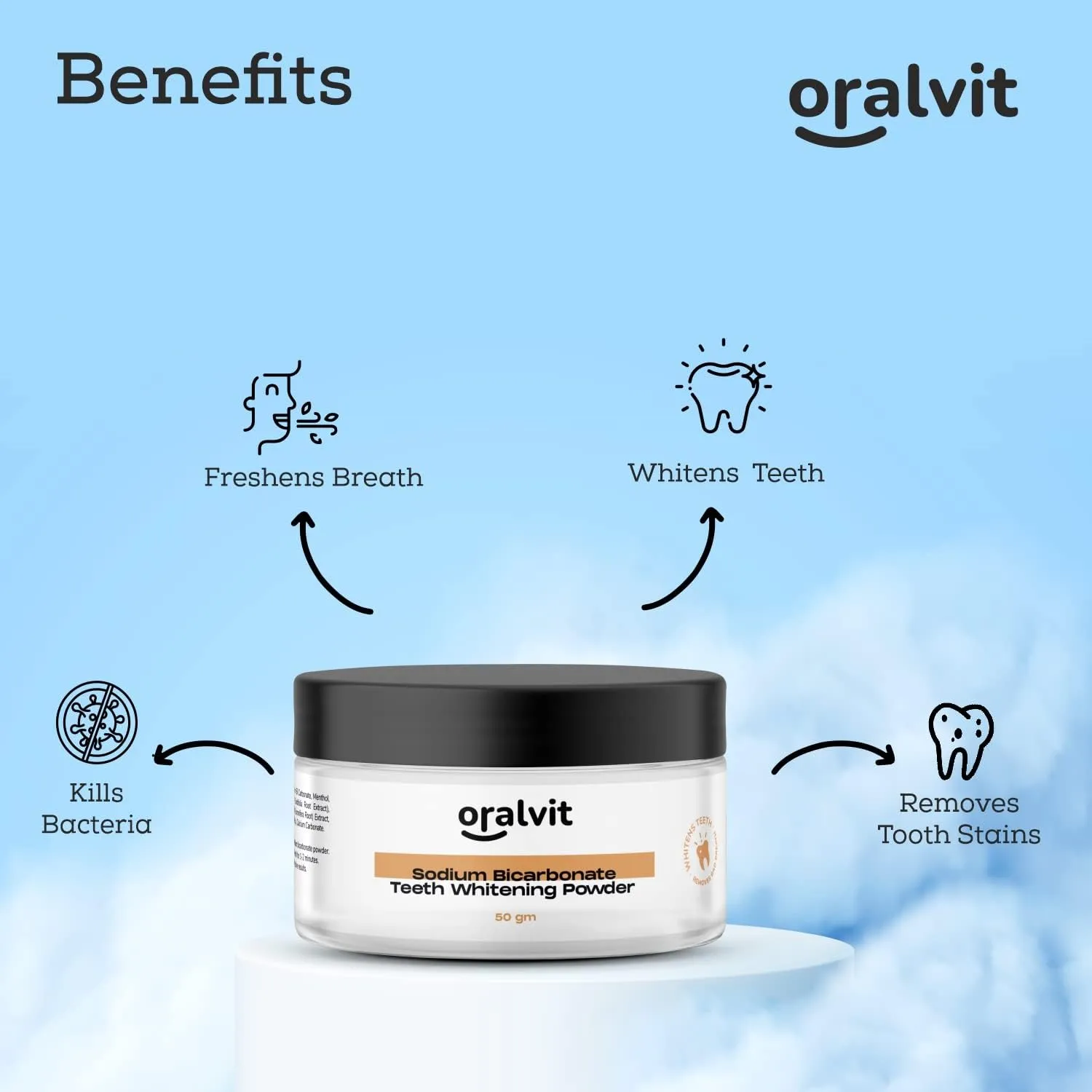 Oralvit Teeth Whitening Combo| Baking Soda Toothpaste & Sodium Bicarbonate Teeth Whitening Powder (100 g, 50g)