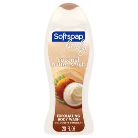 Softsoap Adult Body Wash Exfoliating Scrub, Coconut Butter Scent, All Skin Types, 20 oz Bottle
