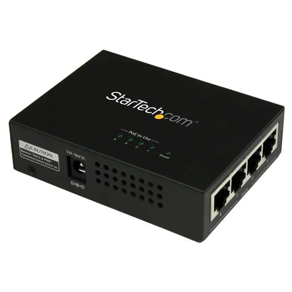 Startech.Com 4 Port Gigabit Midspan - Poe  Injector - 802.3At And 802.3Af - Wall-Mountable Power Over Ethernet Midspan (