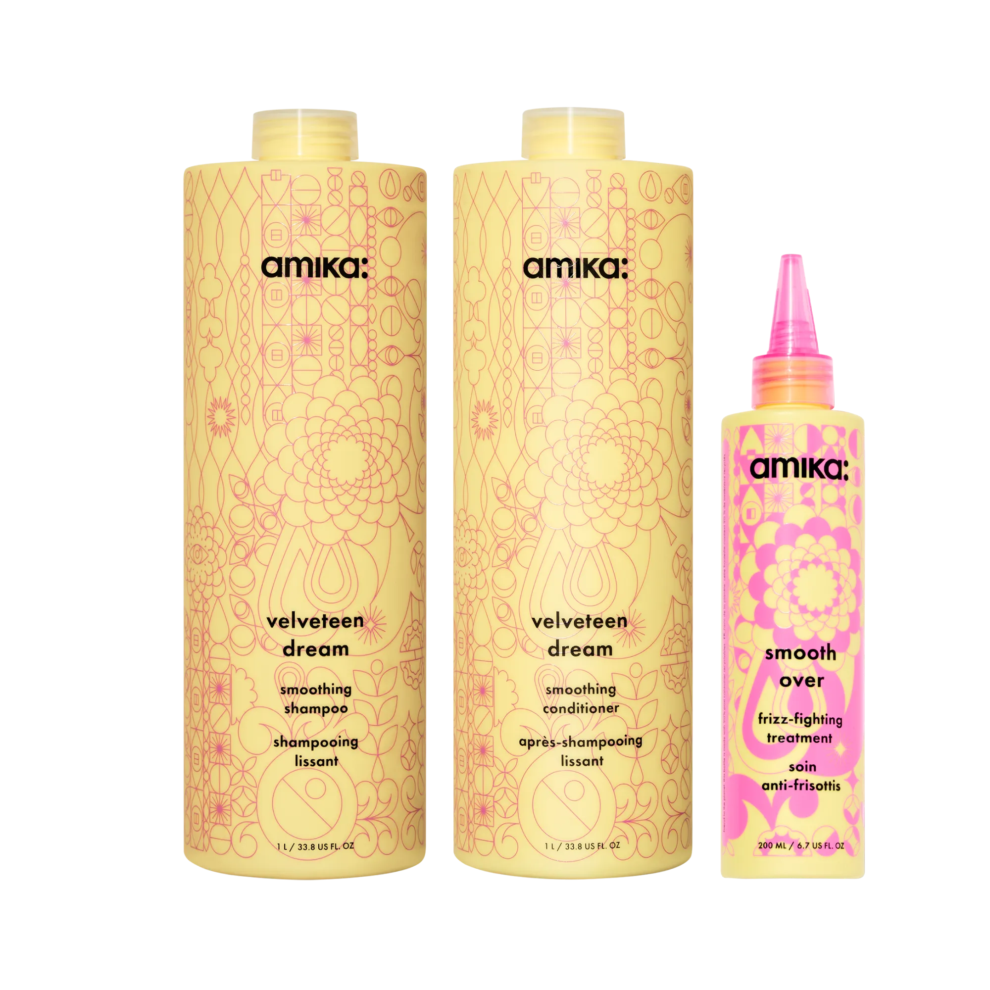 super-sized smoothing set | velveteen dream smoothing shampoo   conditioner   smooth over frizz-fighting treatment