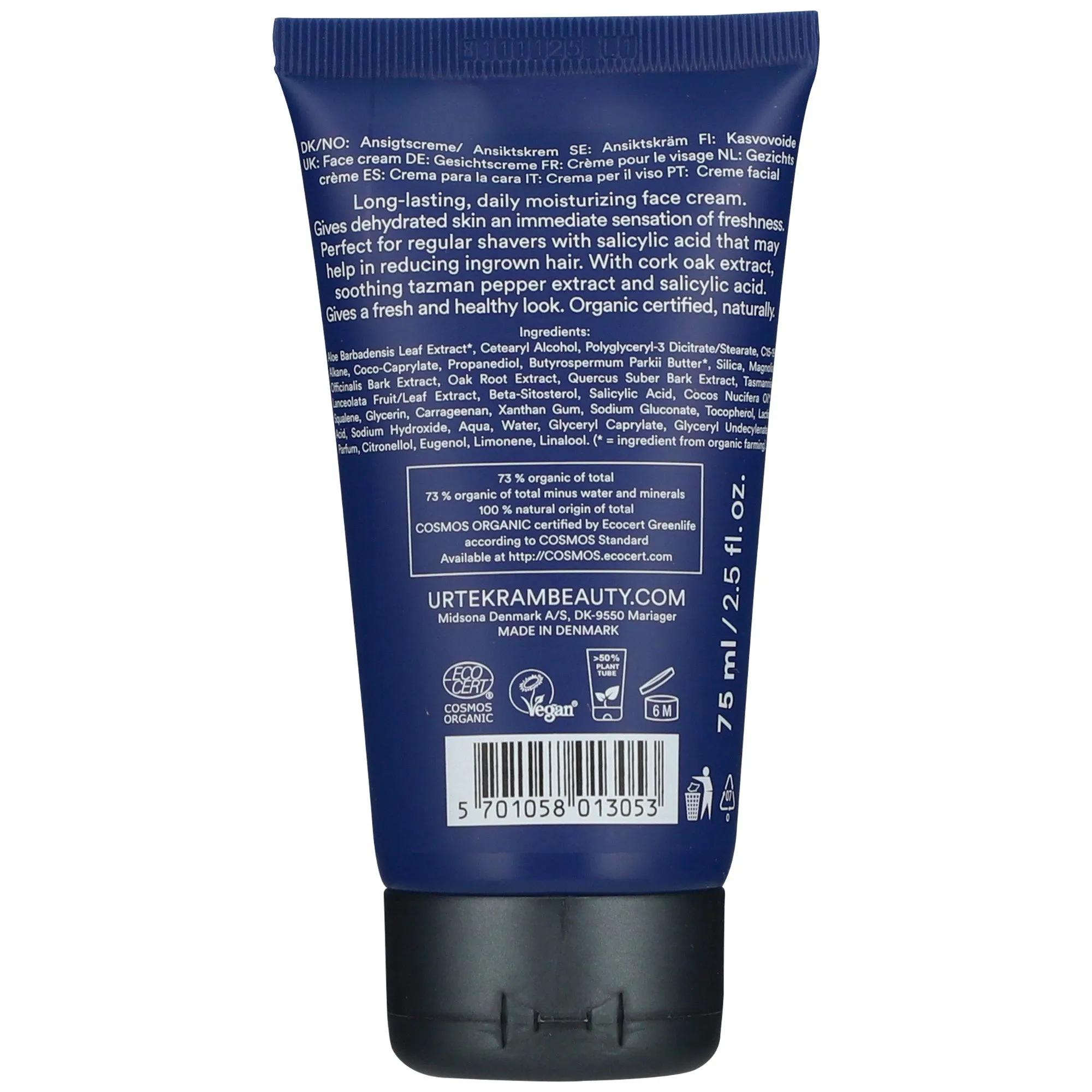 Urtekram Men's Face Cream with Salicylic Acid and Tazman Pepper 75ml