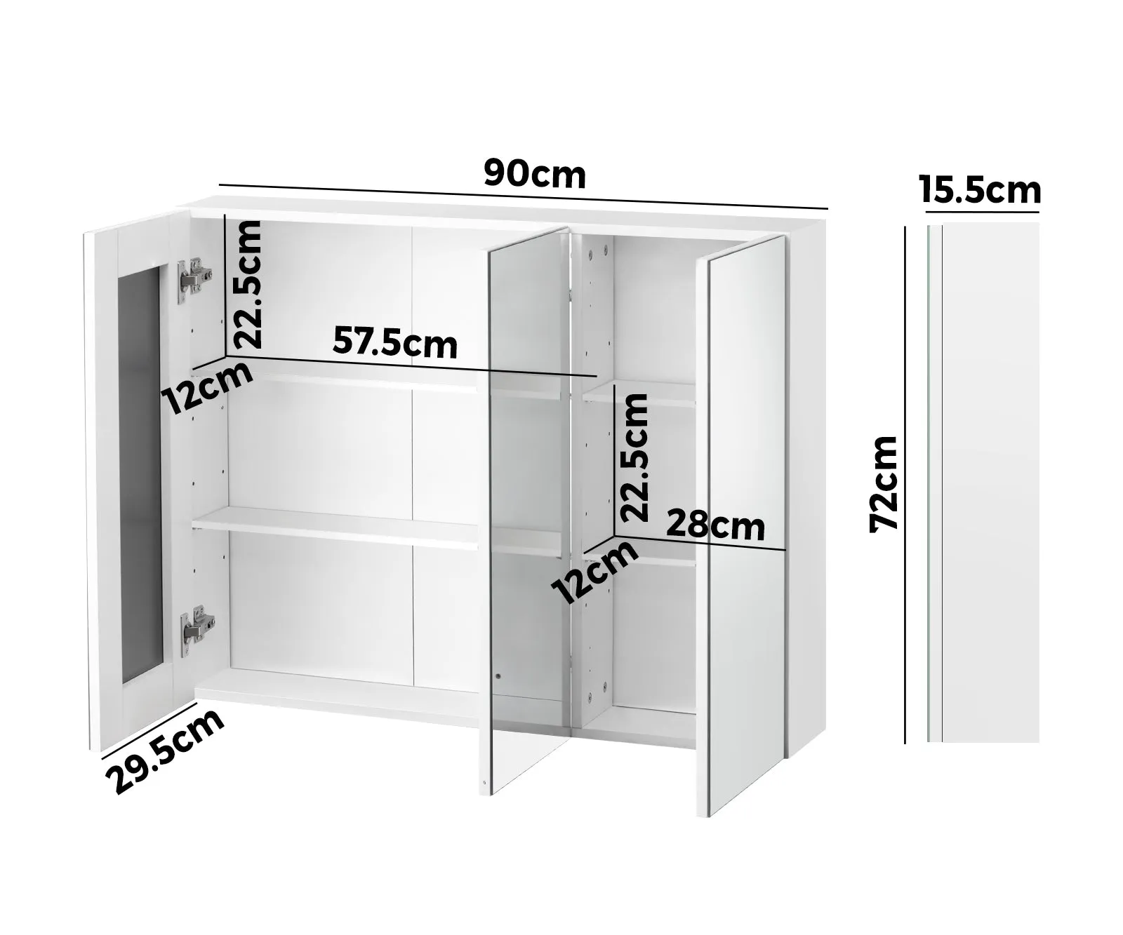Welba Bathroom Mirror Cabinet Vanity Medicine Wall Storage White 900mm x 720mm