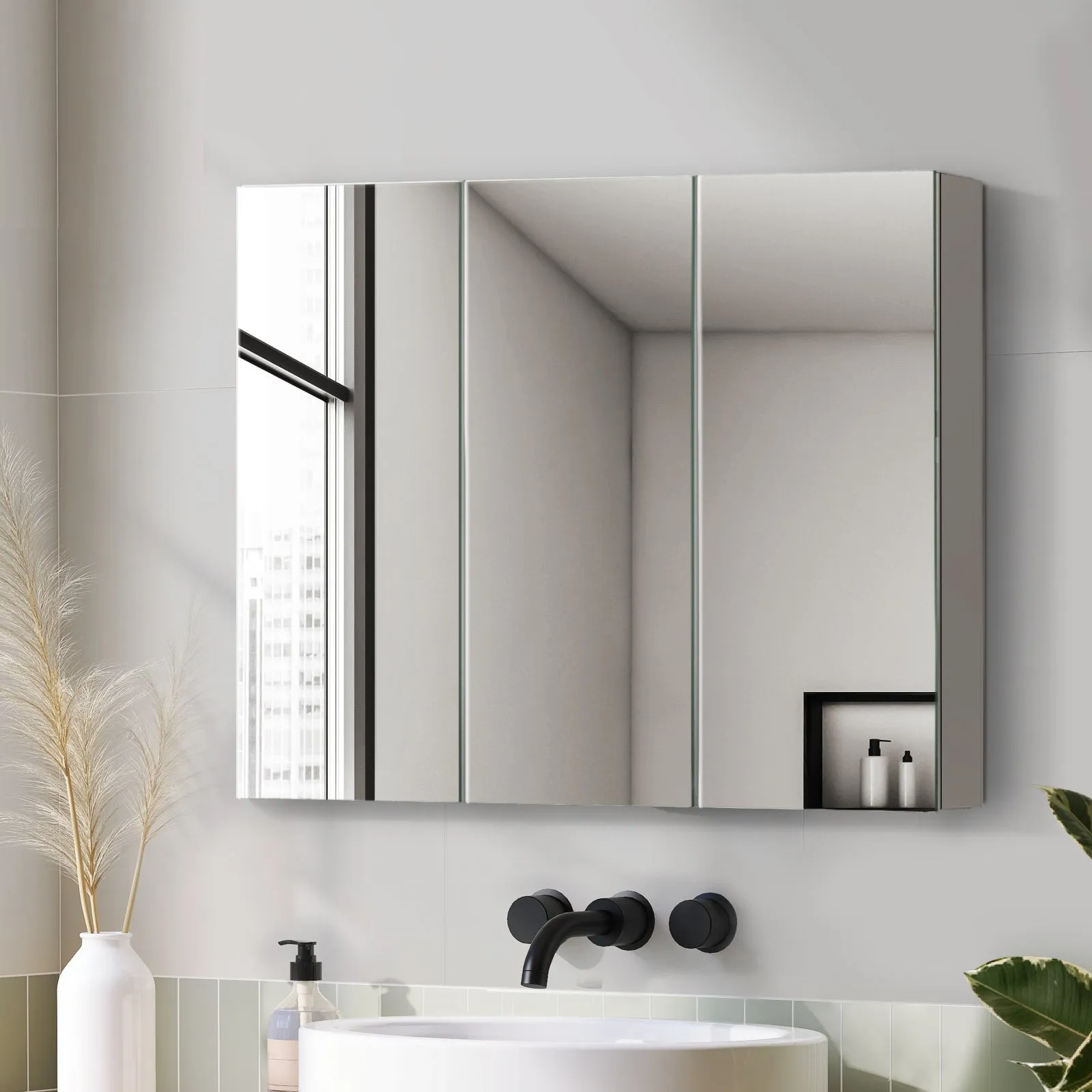 Welba Bathroom Mirror Cabinet Vanity Medicine Wall Storage White 900mm x 720mm