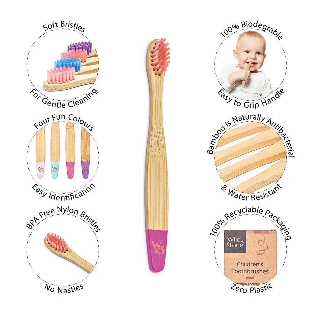 Wild & Stone Children's Bamboo Toothbrush - 4 Pack - Candy